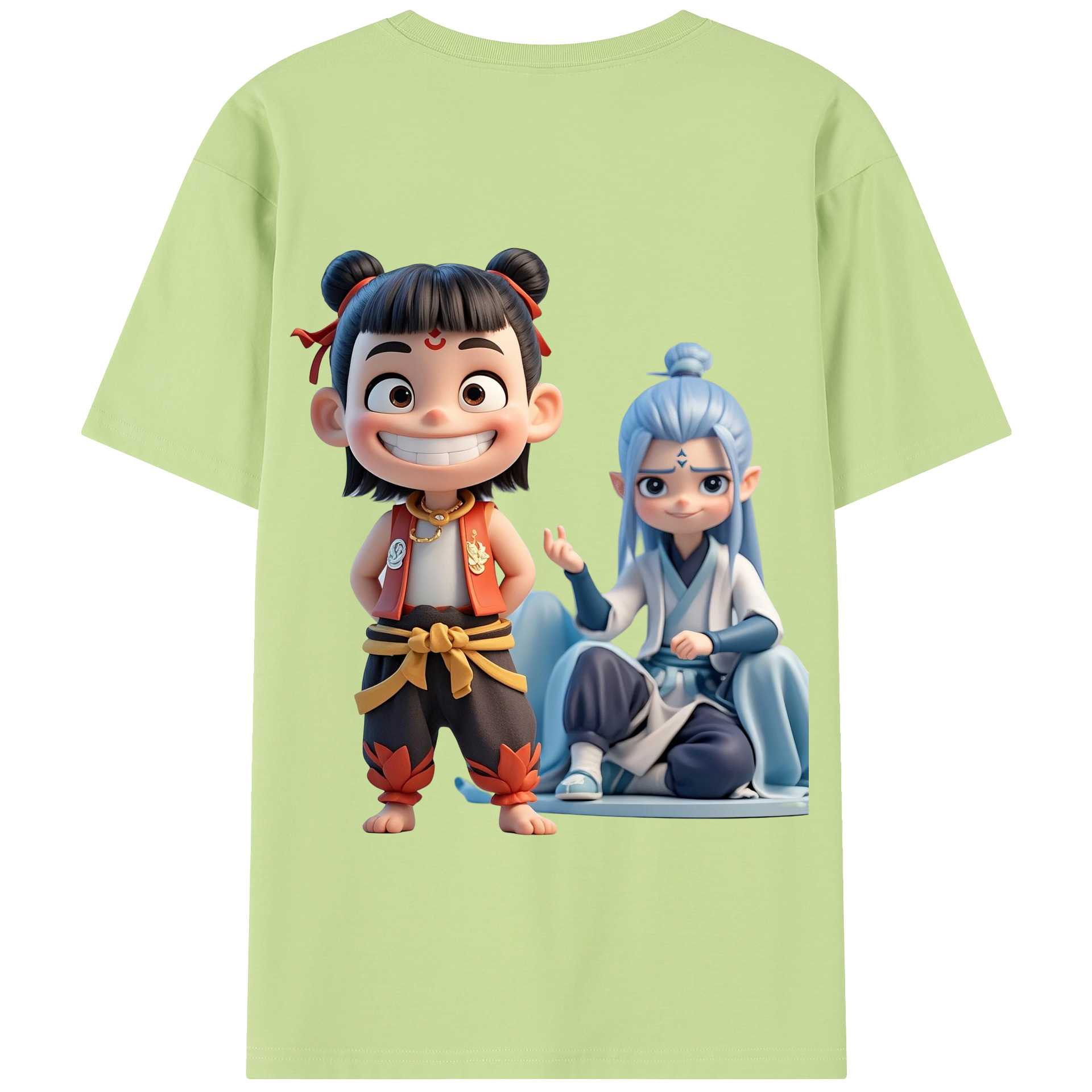 （画像用） Ne Zha 2 ナタ 魔童の大暴れ 綿100％半袖Tシャツ（背面プリント）